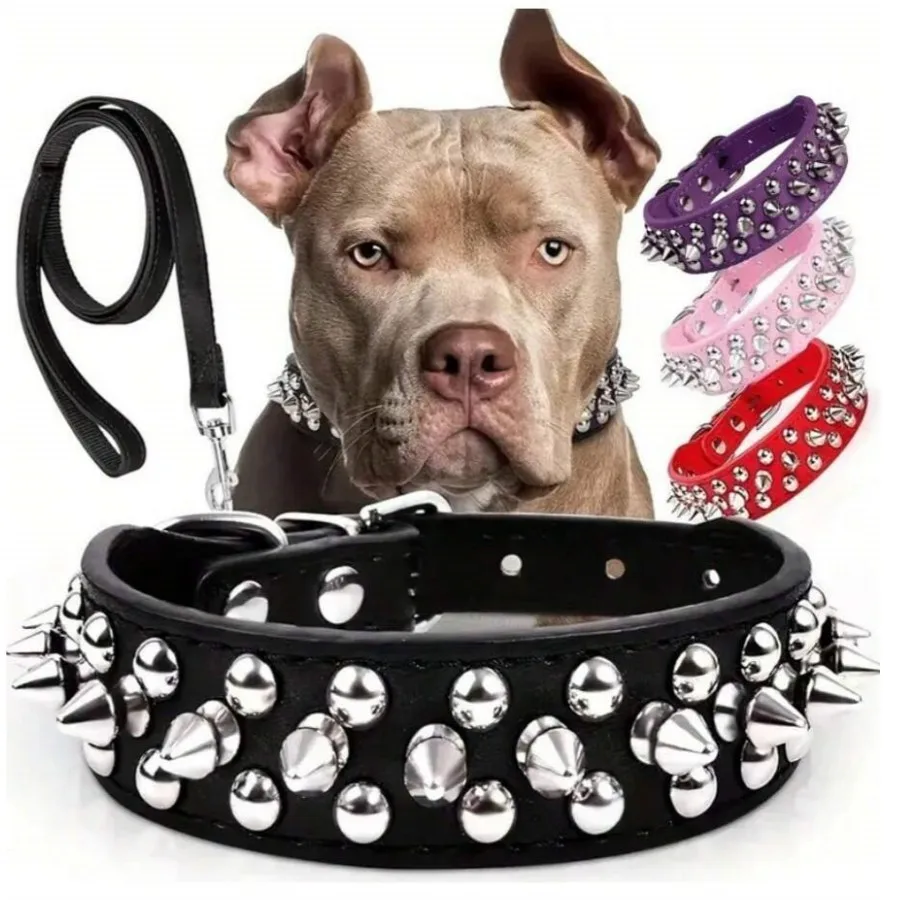 

Solid Pattern Tactical Punk Dog Harness with Bullet Spike Rivet Dog Collar and Leash