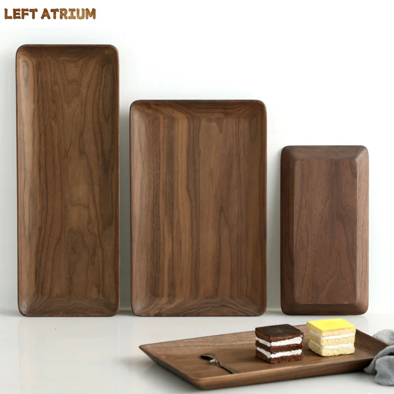 

Black Walnut Whole Wood Rectangular Fruit Tray Living Room Tea Room Reception Snack Plate Restaurant Coffee Shop Service Tr