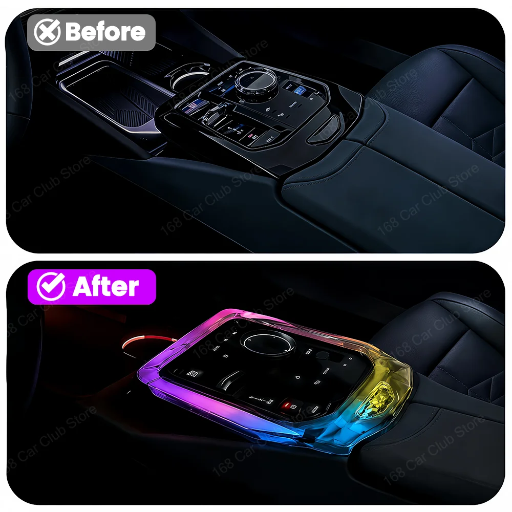 LED 15 Color Fully Luminous Crystal Center Console Saddle Light Ambient Light For BMW New 5 Series G60 G68 I5 Auto RGB Lamp
