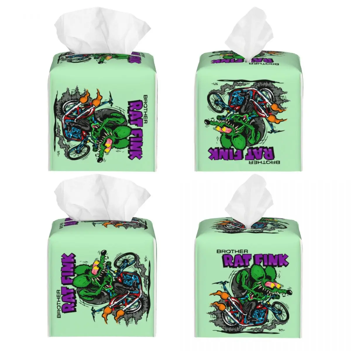 Custom Anime Cartoon Rat Fink Tissue Box Cover Square PU Leather Facial Tissues Holder for Car