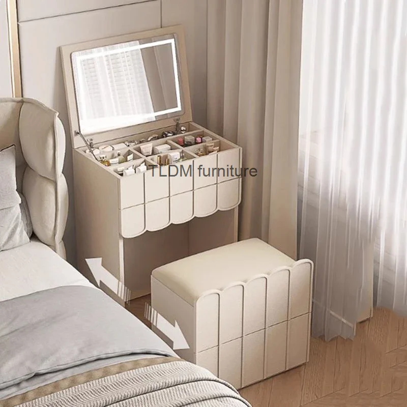 

Туалетный столик с ящиками в эстетике, зеркальный стул, деревянный современный стол для макияжа, белый женский стол для спальни, мебель для макияжа