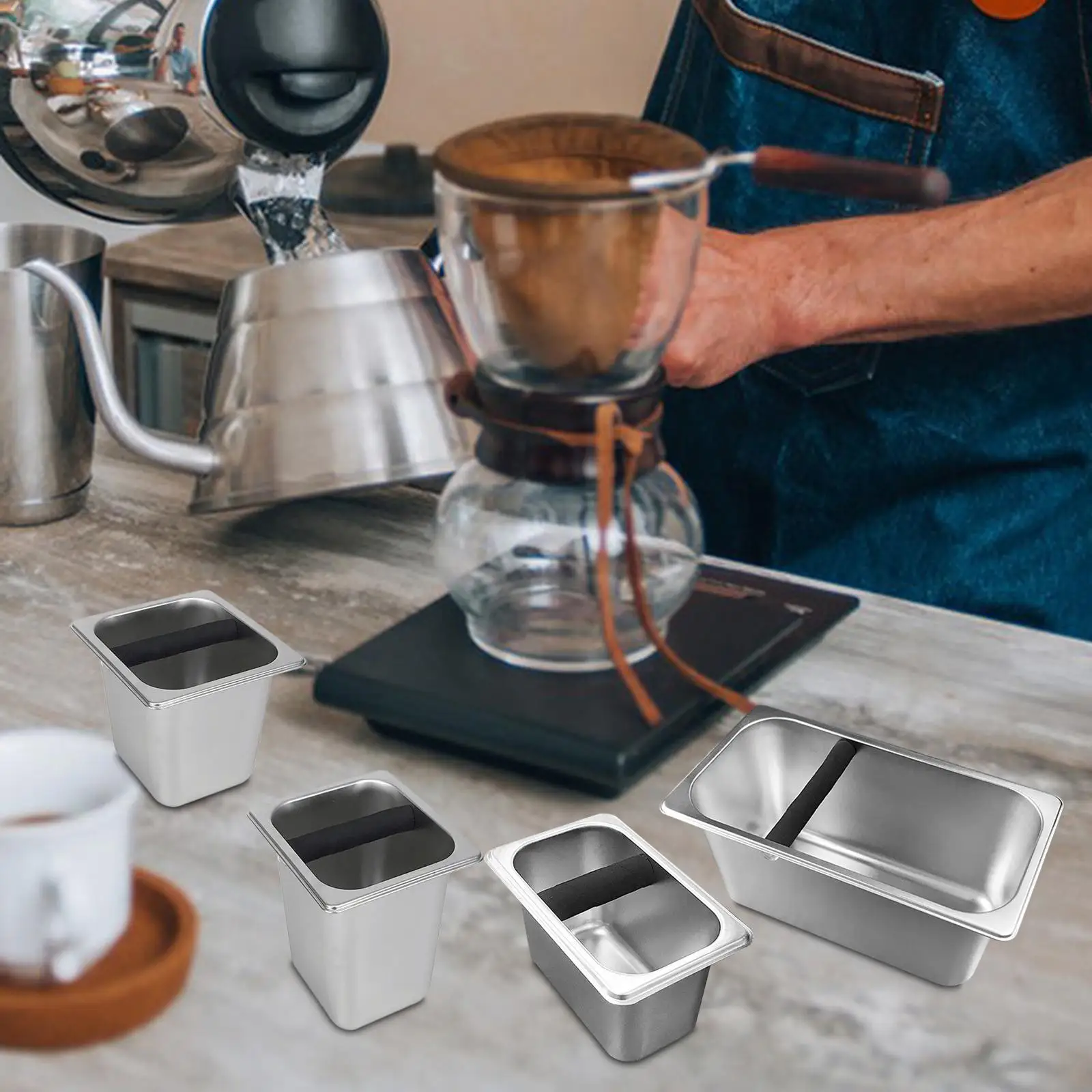 Scatola per caffè macinato in acciaio inossidabile con barra in gomma contenitore incorporato