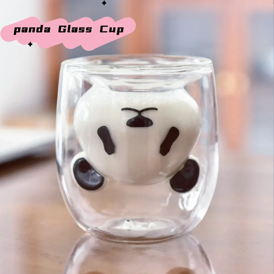 

Double Wall Insulated Glass Mugs, Cute Panda Mug, Milk Tea Coffee Glass Cup, Christmas Valentine's Day Birthday Gifts