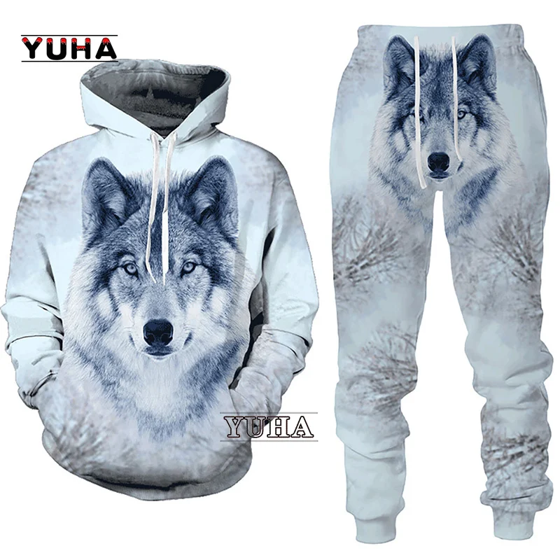 Forest Wolf 3d Printed Hoodie Suit Male Autumn Winter Casual Sweashirts Sweatpants Men Tracksuit Set Fashion Men\'s Clothing Suit