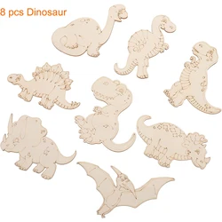 Dinossauro inacabado Animal De Madeira, Corte A Laser, Artesanato DIY, Festa Deco, Art Deco, Decoração do quarto, Jardim de Infante, Desenho Pré-escolar, 8 Pcs