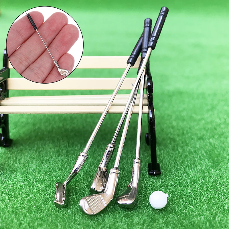 5 pièces/ensemble 1:12 échelle maison de poupée Miniature Clubs de Golf jouets modèle de Golf avec 4 bâtons et 1 balle semblant jouer jouets