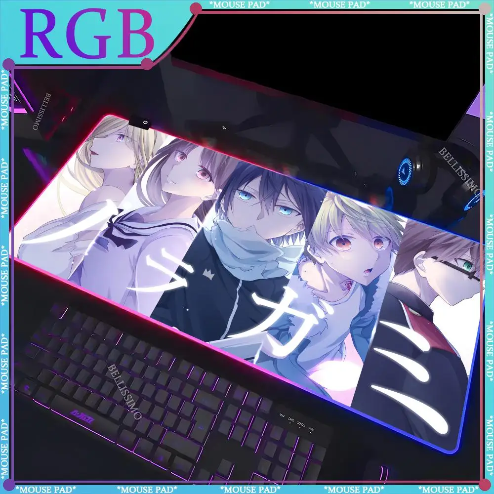 RGB N_Noragami 컴퓨터 게임용 마우스 패드, 발광 키보드 패드, 고무 게임용 컴퓨터 패드, 책상 패드 잠금 가장자리 발광 마우스 패드