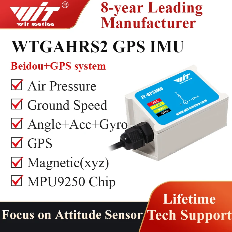 

Industry-Grade Beidou WTGAHRS2 10-axis GPS-IMU Accelerometer+Gyros+Angle(XY 0.05°)+Magnetometer+Air Pressure+Latitude+Longitude