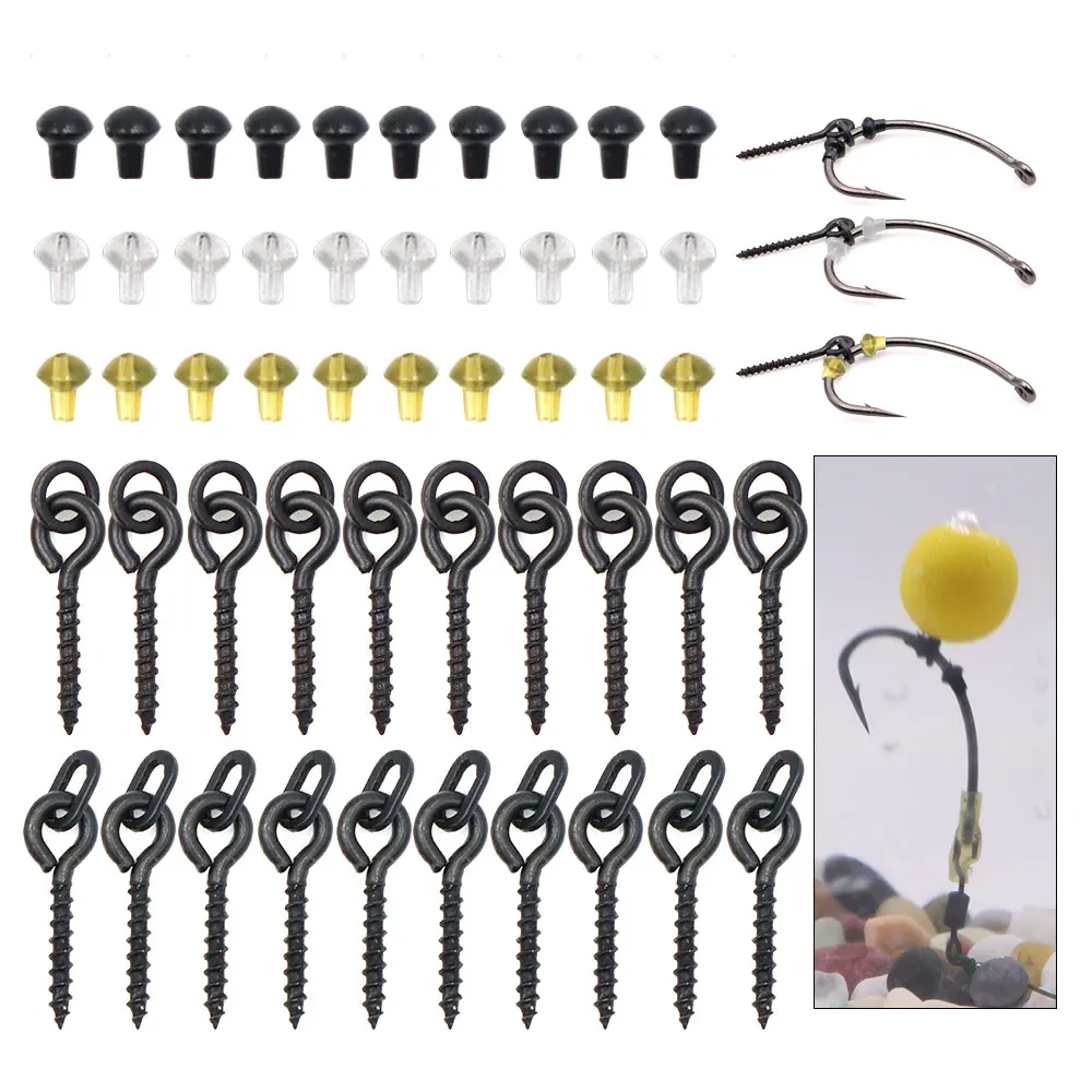 70pcs Carp Fishing Accessories Fishing Hook Stop Bead Bait Boilie Screws Stopper For Ronnie Rig Method Feeder Terminal Tackle