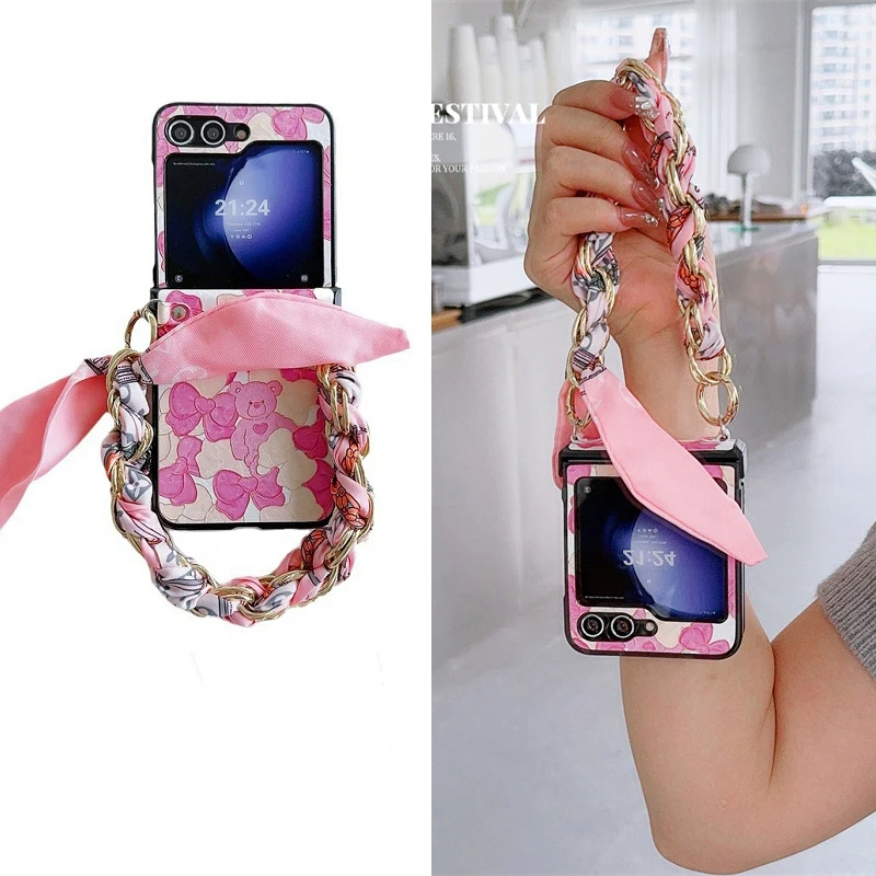 

Luxury Scarf Chain Strap Cute Case for Samsung Galaxy Z Flip 3 Z flip6 Zflip 5 Phone Cover Samsung Z Flip 4 Z Flip 5 Z Flip 6