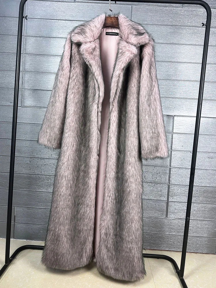 ZADORIN 130 cm Lange Luxus Revers Faux Pelzmantel Frau Y2K Kleidung Dicke Warme Flauschige Jacke Frauen Winter Faux Pelz mäntel Outer