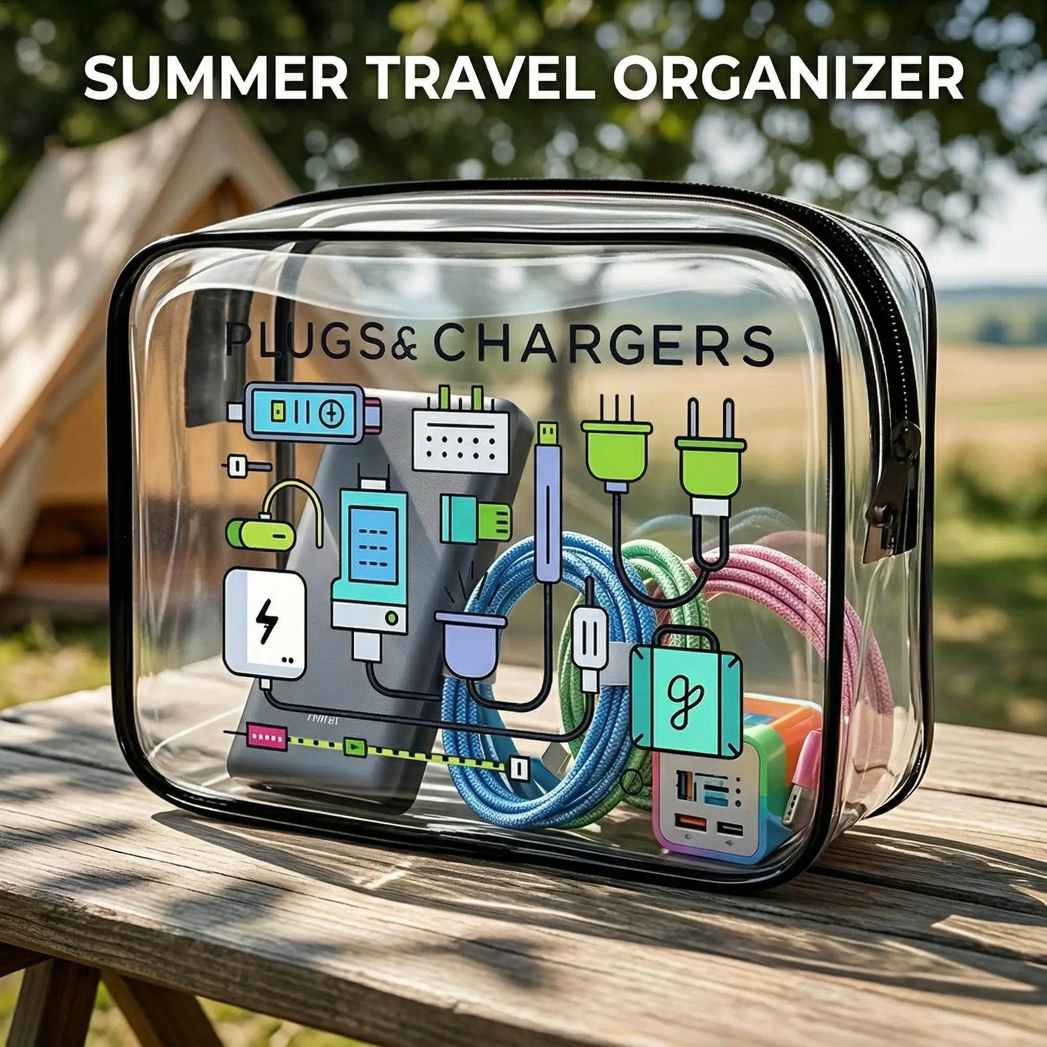 1pc Clear Travel Organizer Summer Vacation Essentials Waterproof Camping Storage Bag Beach Pouch Electronic Accessories Plugs Co
