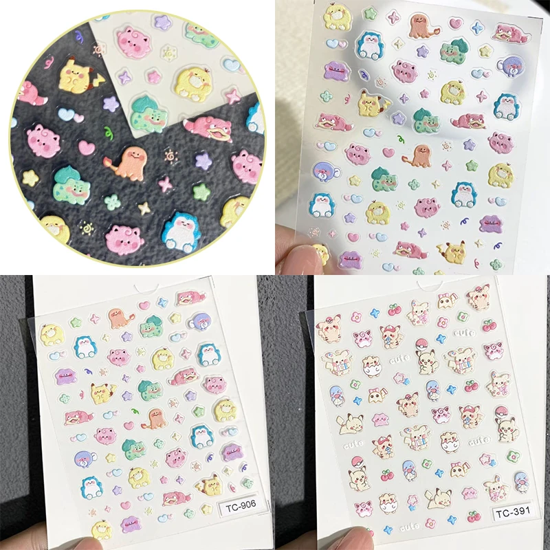 Mode Pikachu Cartoon Nagelstickers Anime Vrouwen Leuke Nagel Decoratieve Relief Stickers Vinger Teen Nagel Decal Art Decoratie Gift
