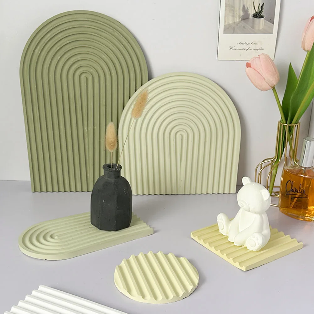 Arch Coaster Silicone Mold Striped Jewelry Storage Tray Crafts Molds Plaster Resin Concrete Display Plate Making Home Decor