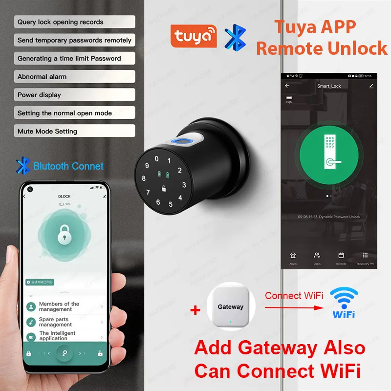 NEW RAYKUBE Q1 Electronic Lock Tuya Smart Lock Knob Bluetooth Smartlife Cylindrical fingerprint Electronic Code Lock APP Control