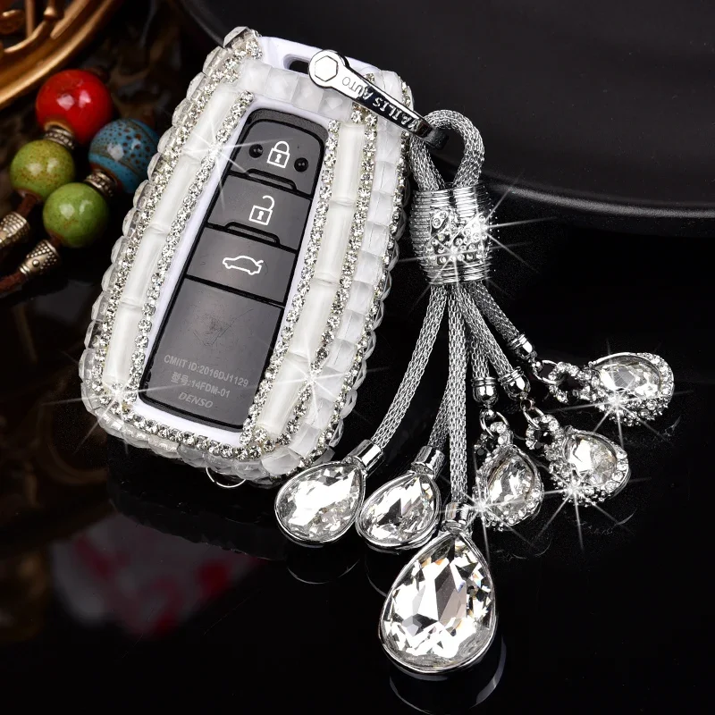 

Fashion Luxury Women's Sparkling Diamond For Car Key Cover Toyota Prius Camry Corolla CHR RAV4 Prado Izoa Levin Avalon 2018,2017