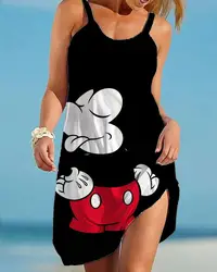 Vestido de verano holgado con hombros descubiertos para mujer, S-5xl con tirantes de Mickey Mouse de Disney, novedad de 2024