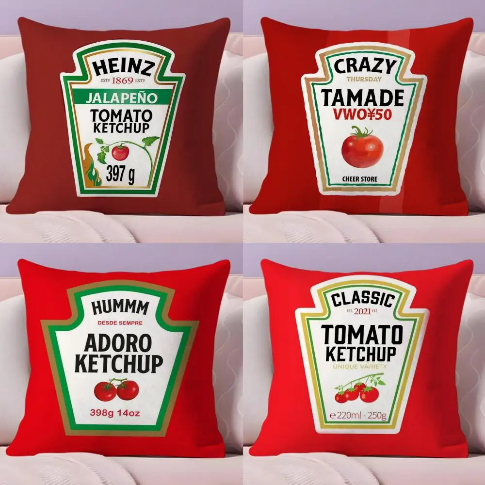 Funda de cojín con etiqueta de Ketchup divertida, funda de almohada corta de felpa con estampado de doble cara para el hogar, lavable a máquina en cálida funda de almohada de invierno