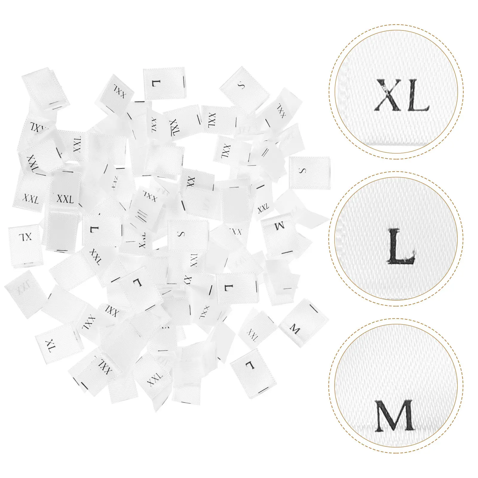 

500 шт. тканевых этикеток для одежды: размерные бирки для футболок, свитеров, пальто, прозрачные, с контрастным шрифтом, стандартные размерные метки