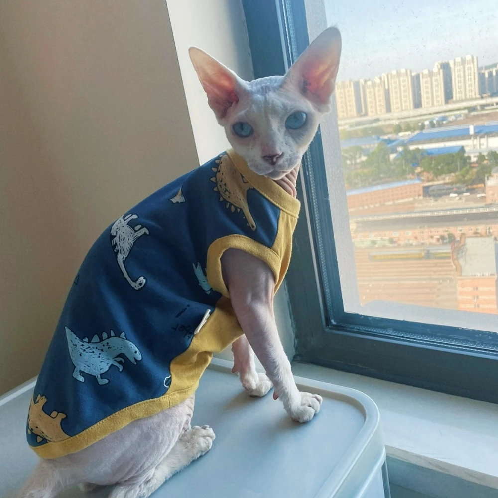 Clothing for Cat Sphynx Cat Cotton Sleeveless Dinosaur Vest for Kittens Soft Coat For Devon Rex Spring Loungewear for small Dogs