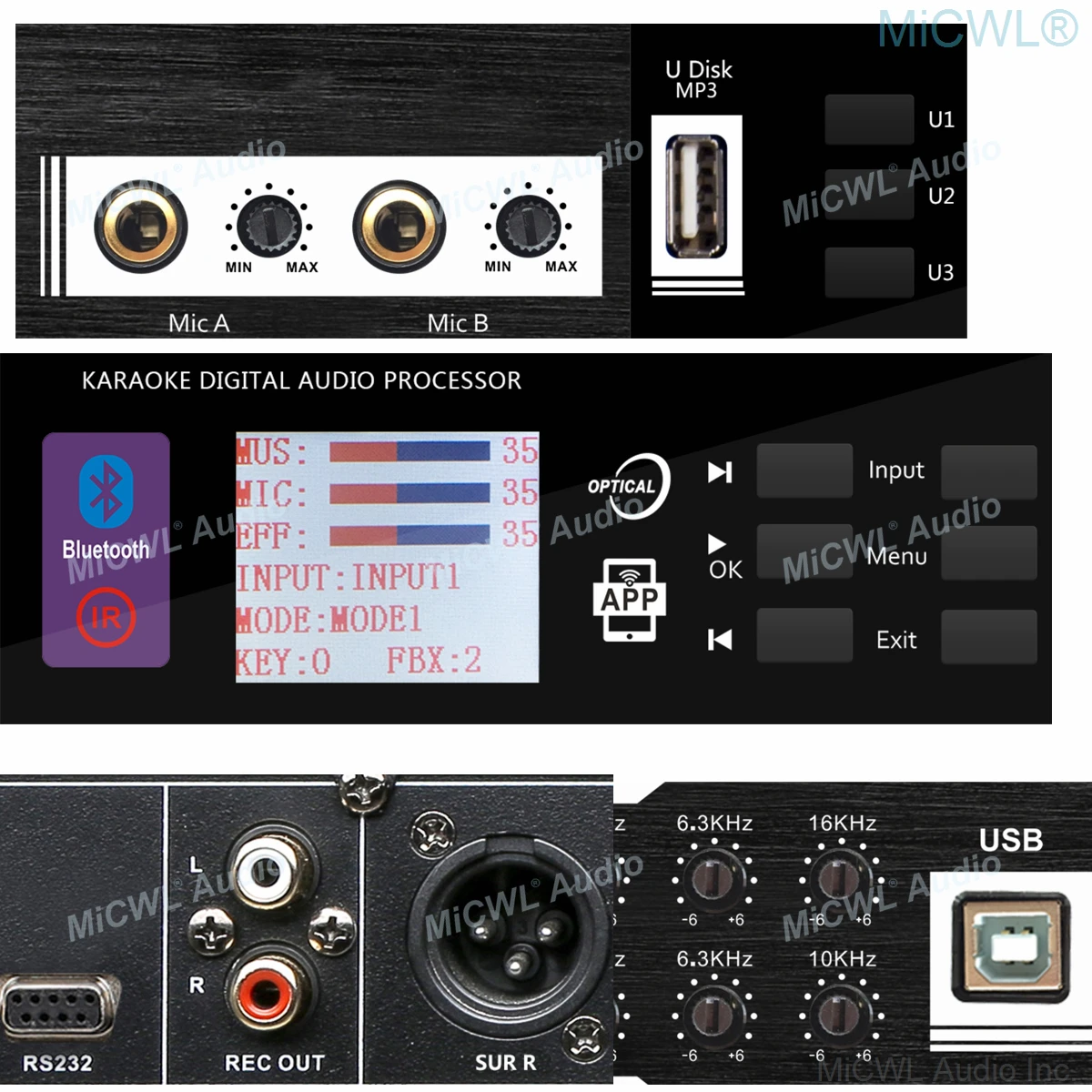 고급 KX500 USB 가라오케 디지털 오디오 프로세서 PC APP에 연결 Bluetooth 컨트롤러 DJ 가라오케 무대 공연 스튜디오