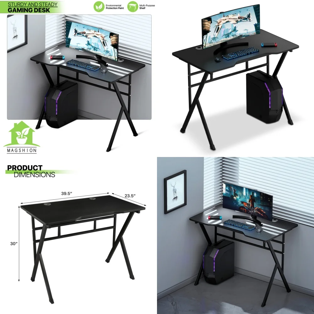 

39.5 inch home office desk workstation for gaming laptop computer table study writing desk space saving adjustable height desk