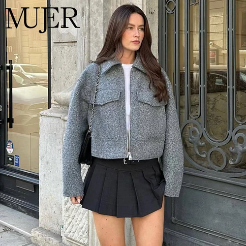 MUJER, chaquetas recortadas de Tweed para mujer, chaqueta Bomber con cremallera, chaquetas de manga larga para mujer, ropa de calle 20224, nuevo en abrigos y chaquetas