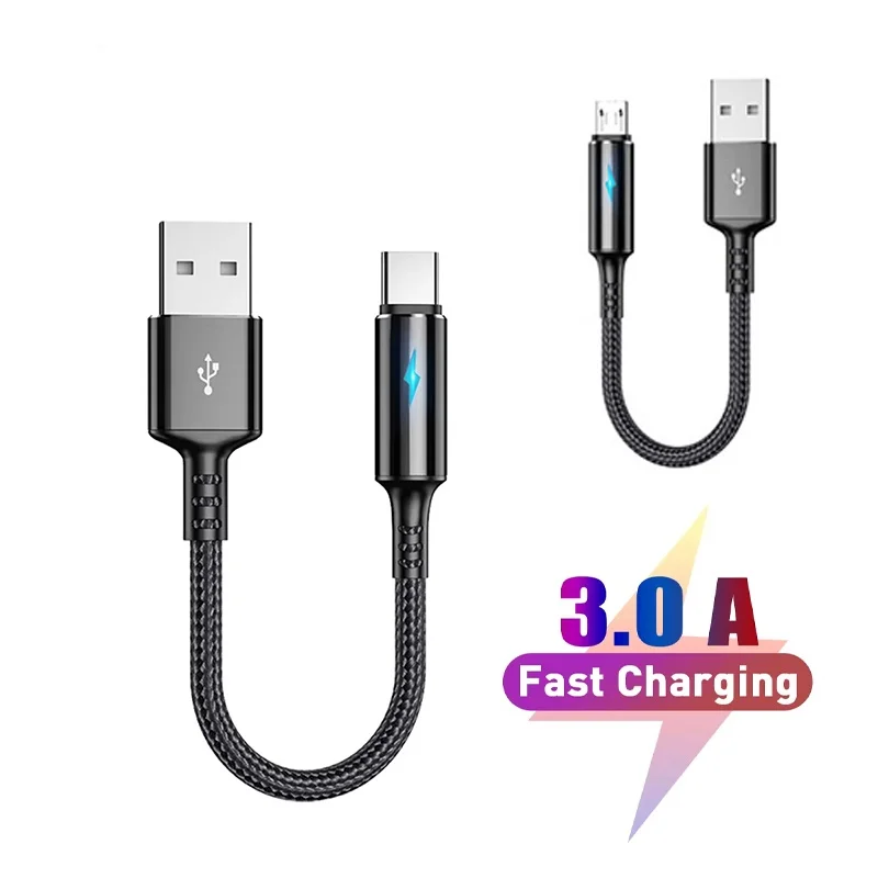 Cable corto de 25CM, Cable Micro Usb tipo C, Cable de datos, Cable portátil de carga rápida para Xiaomi, Redmi, Samsung, SSD, Banco de energía de disco duro