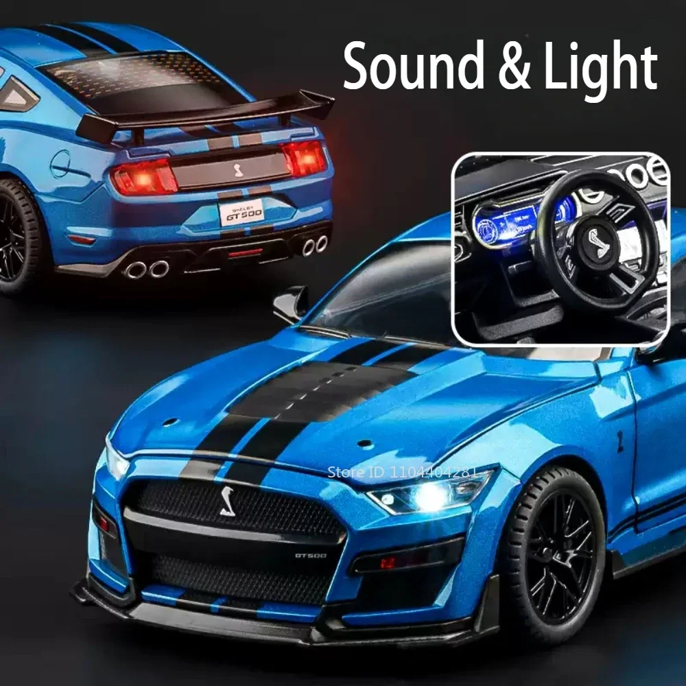 Coches de aleación Mustang GT500 Accord 1:18, modelos fundidos a presión, juguetes, 4 puertas abiertas con luz de sonido, vehículos extraíbles, regalo de cumpleaños para niños