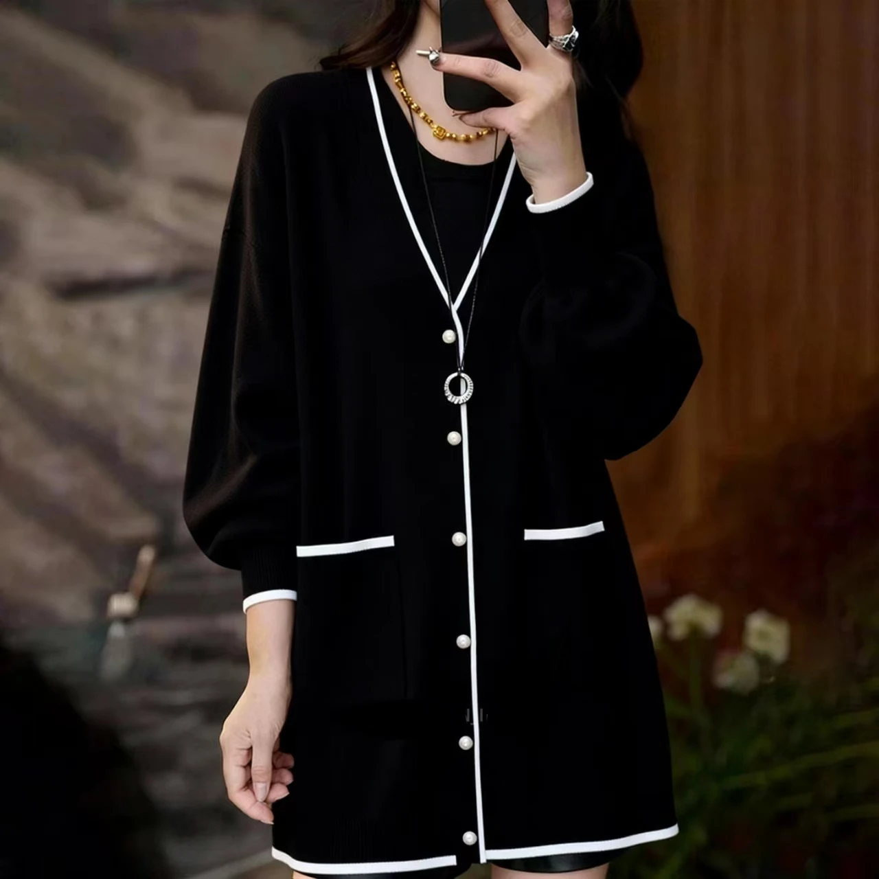 

Женские вязаные кардиганы с V-образным вырезом, длинные повседневные однобортные пальто, женские пальто для весны и осени