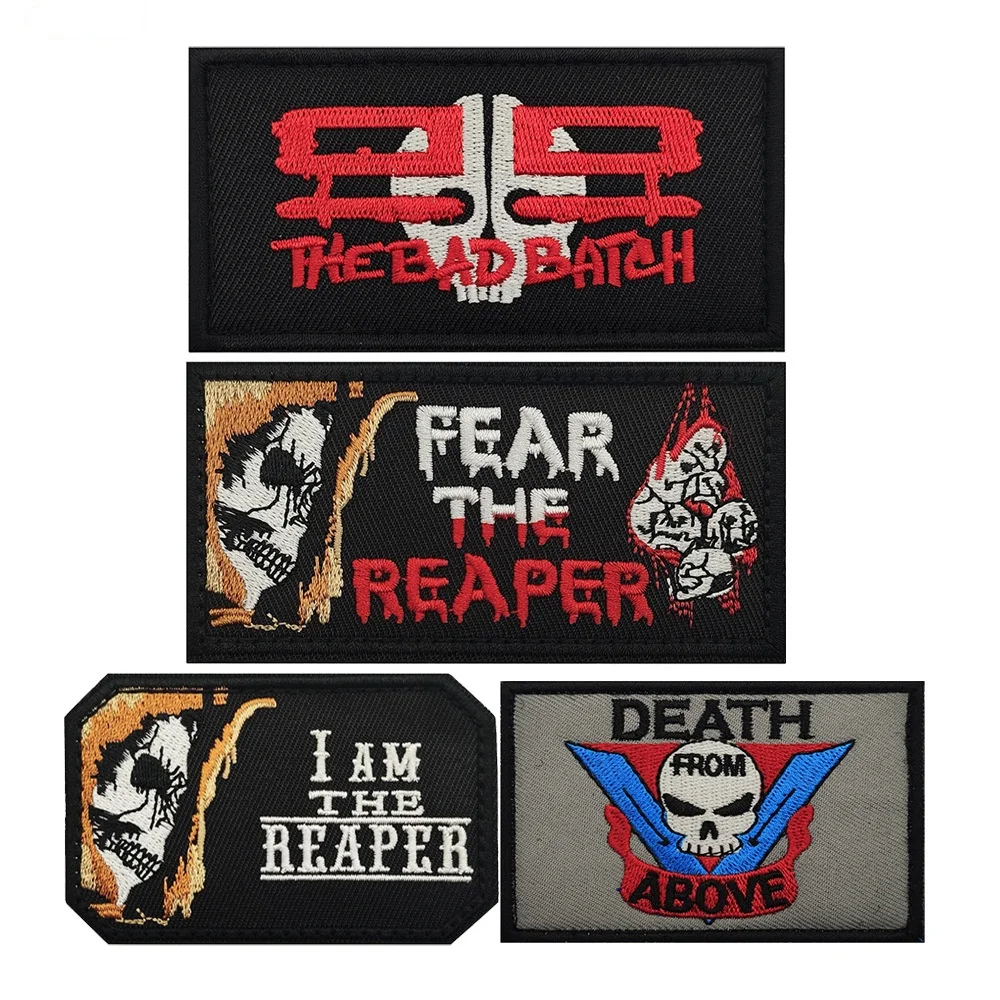 FEAR THE REAPER Morale Badge I Am Death Embroidered Patch on Clothes Military Tactical Patches Backpack Hook and Loop Stickers