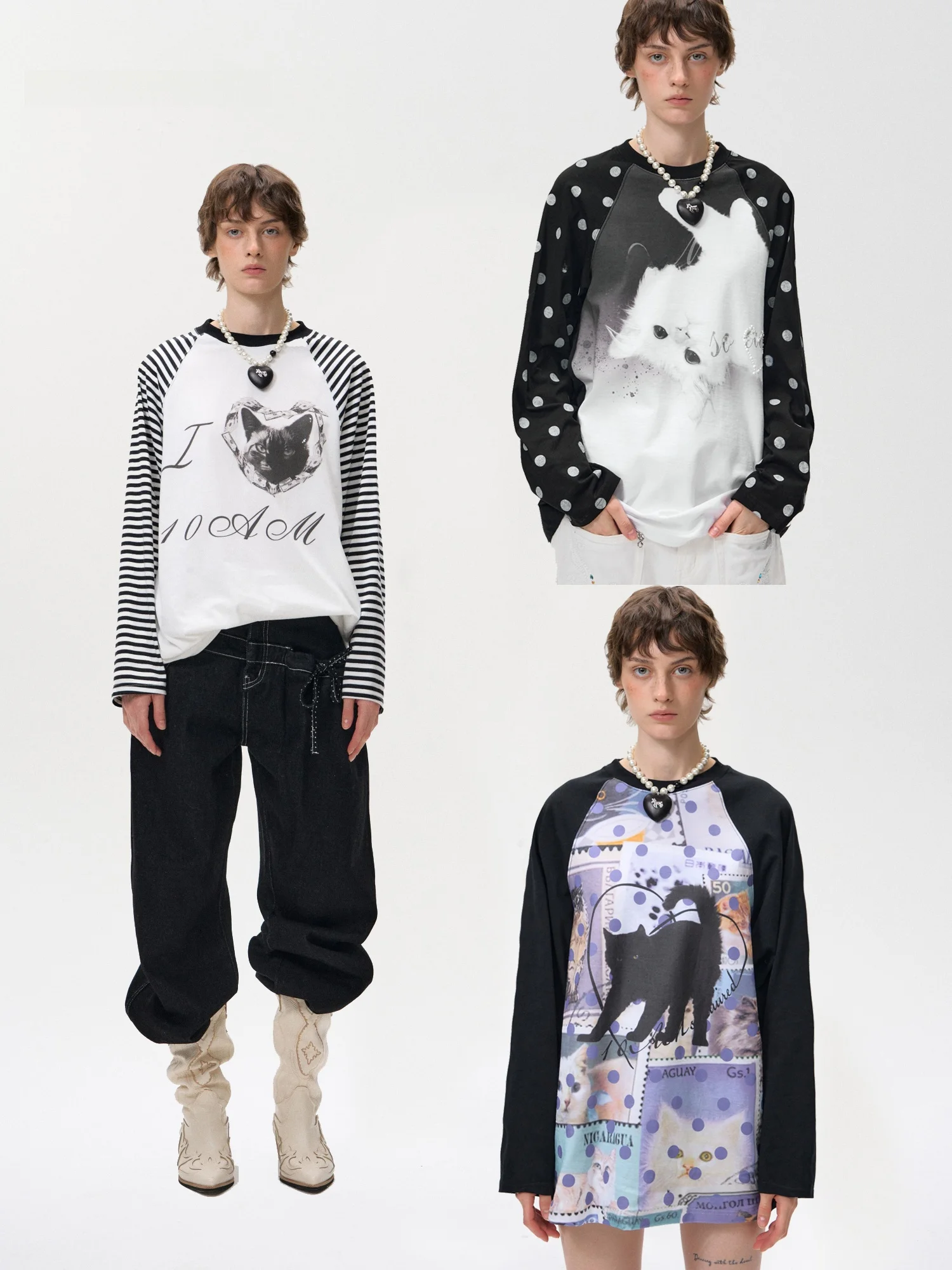 

Casual Long Sve T-irt Women's Loose Fit round Ne Pattern Print oulder Insertion Cotton Sweat Absorbent Breathable