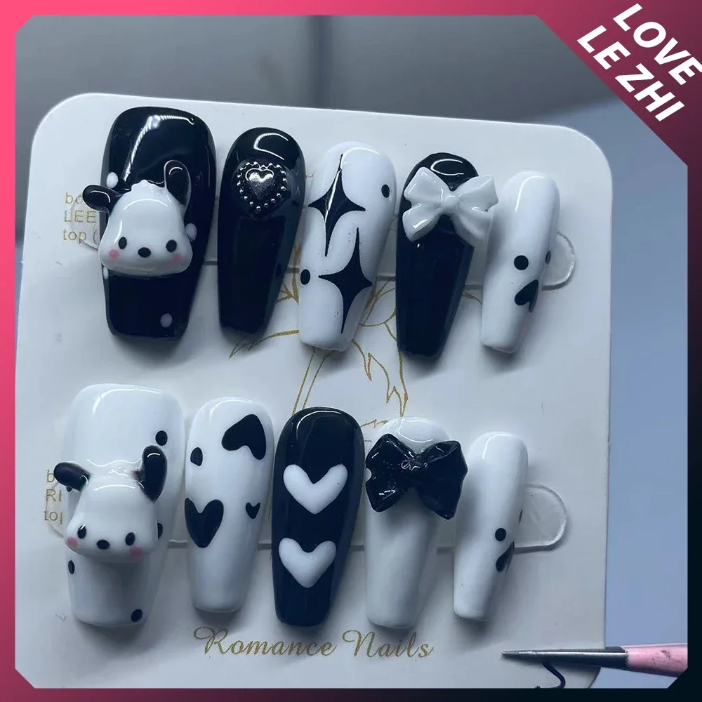 Sanrioed Hawaii Hello Kittys My Melody Handmade Press On Nails Diy Design Cute 3D Kuromi Short Ballet Bow Art Fashion Fake Nail