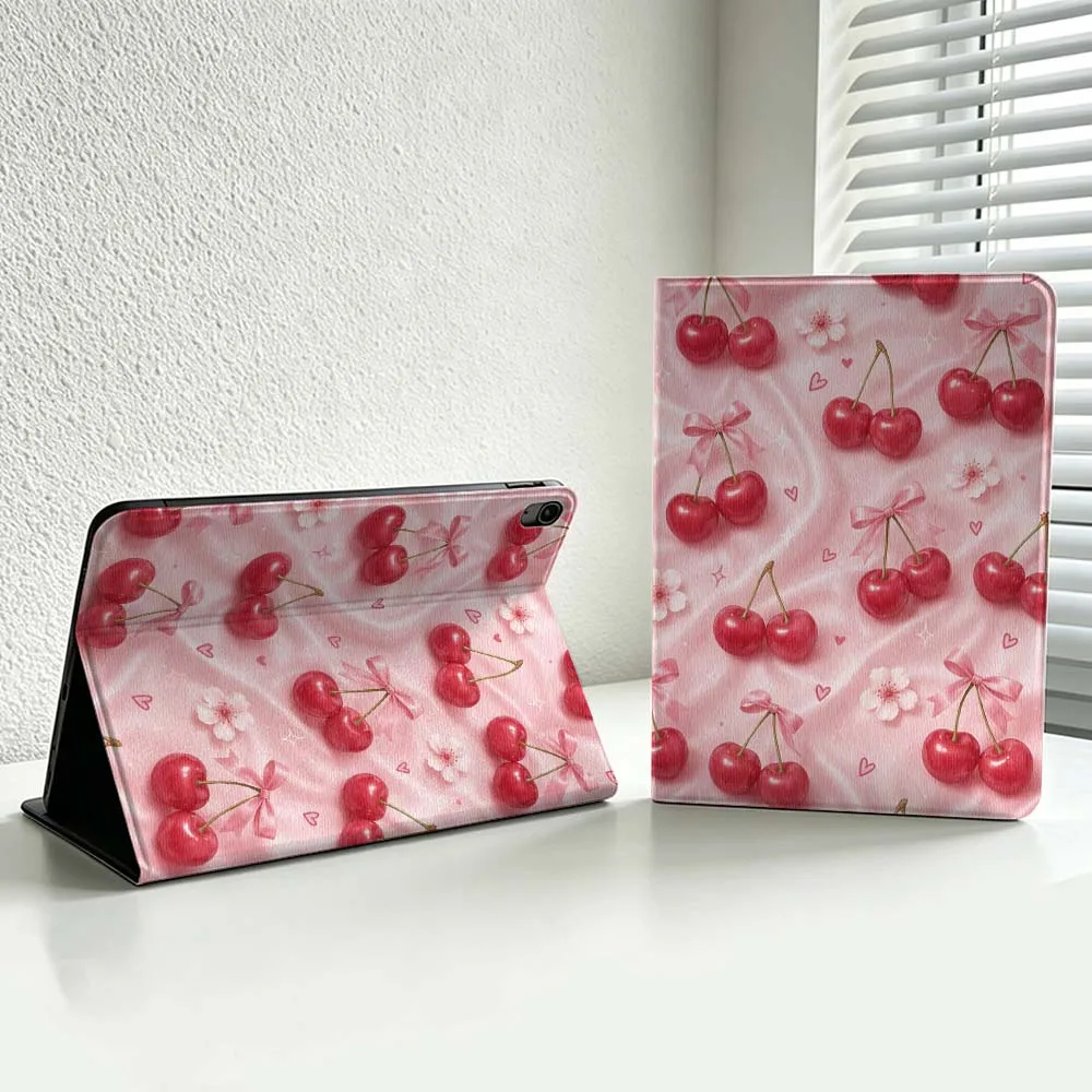 Pink Cherry Bow For iPad Pro Air mini 7 6 5 4 3 2 1 9gen M5 M4 11th 10th A17 Pro A16 Soft Inch Tablet Case Cover