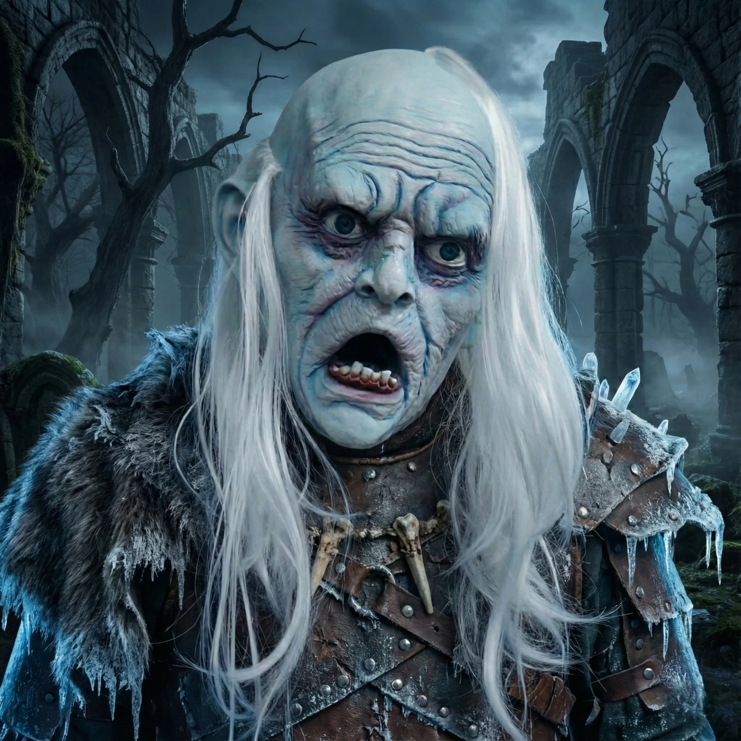 Adulto unissex branco careca congelado máscara fantasma assustador velho traje de halloween acessório masculino aparelho gelo zumbi para festa