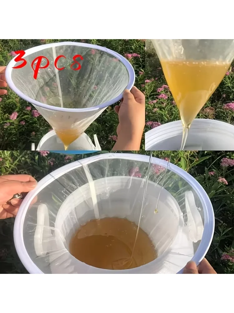 3pcs Nylon Conical Honey Filter Bag Ultra-fine Filter Specialized Beekeeping Tools for Removing Impurities Reusable