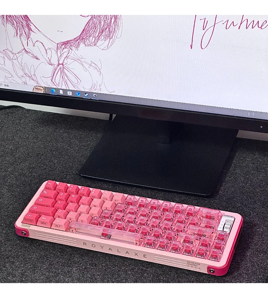 Pink cherry blossom side engraved double spell butterfly keycap Original PBT sublimation keycap Suitable for magnetic axis