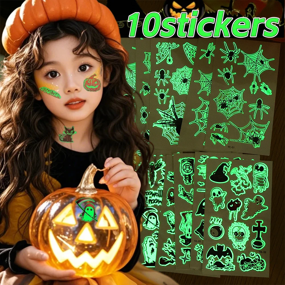 

10 Stickers Luminous Halloween Christmas Tattoo Stickers Glowing Body Sticker Famliy Party Festival Celebration Paste Paper