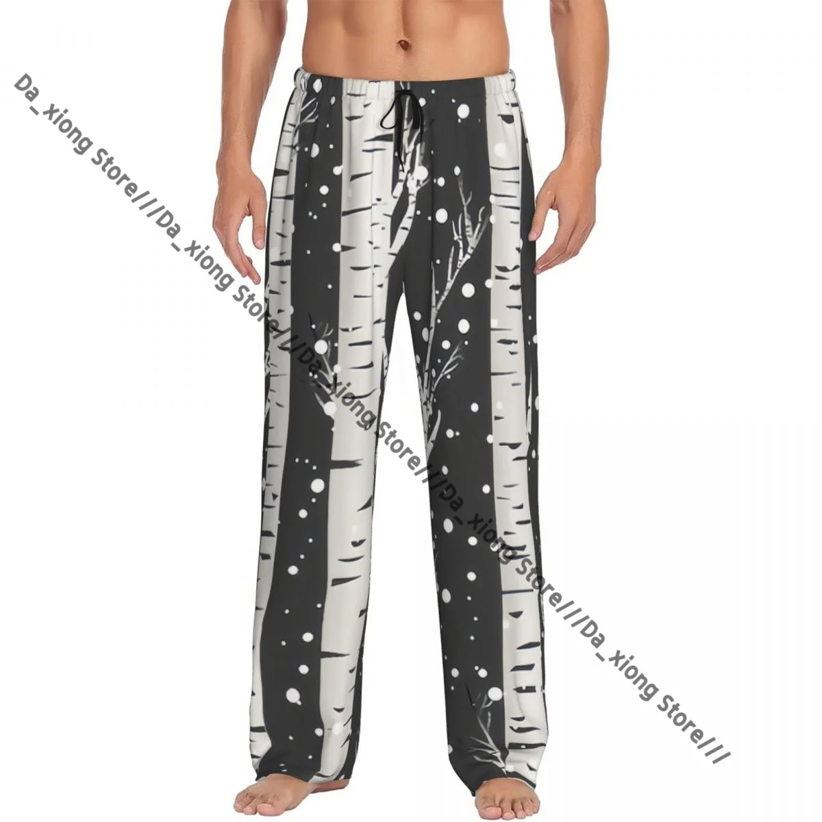 

Men's Sleepwear Loose Sleep Pants Pajamas Winter Birch Trees And Snowflakes Long Lounge Bottoms Casual Homewear