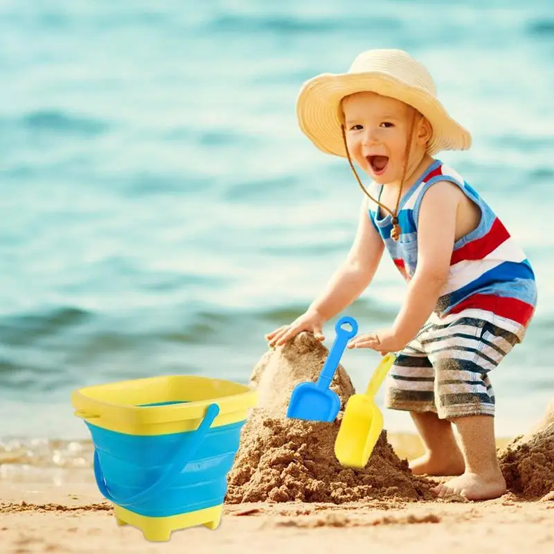 Collapsible Basket Buckets Sand Buckets For Kids With Shovel Foldable Bucket Collapsible Bucket For Kids Toddlers Beach Toys