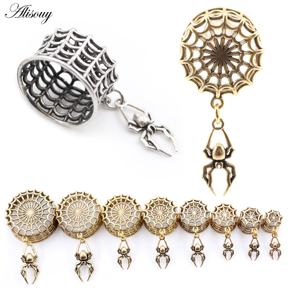 Alisouy 1PC 8-25mm Kupfer Hohl Spinne Web Anhänger Ohr Tunnel Plugs Expander Keil Messgeräte Ohrringe Piercing körper Schmuck