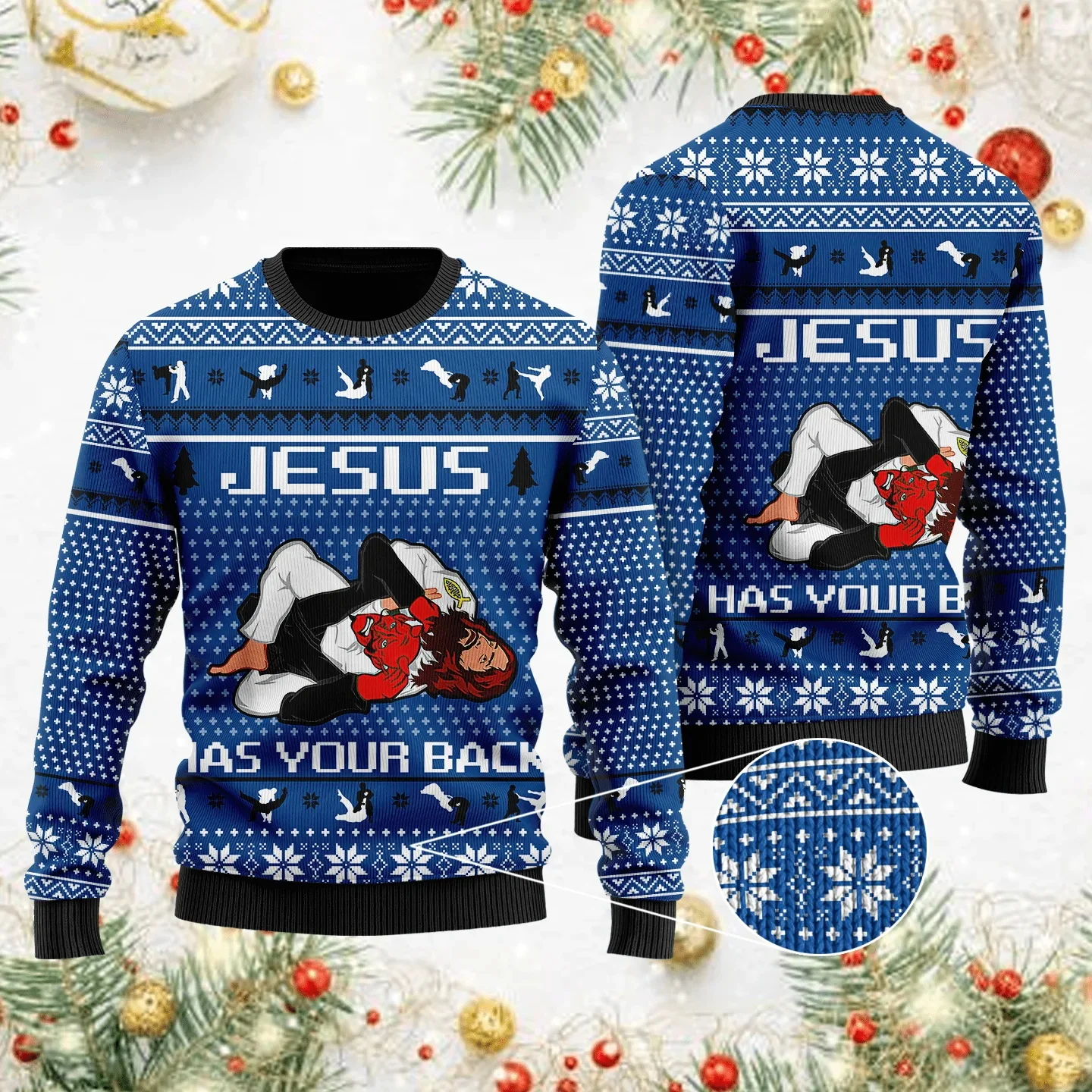 PLstar Cosmos Jesus Has Your Back Jiu Jitsu 3D Print Ugly Christmas Sweater Fashion Unisex pullover Casual Knitted Sweater MYY01