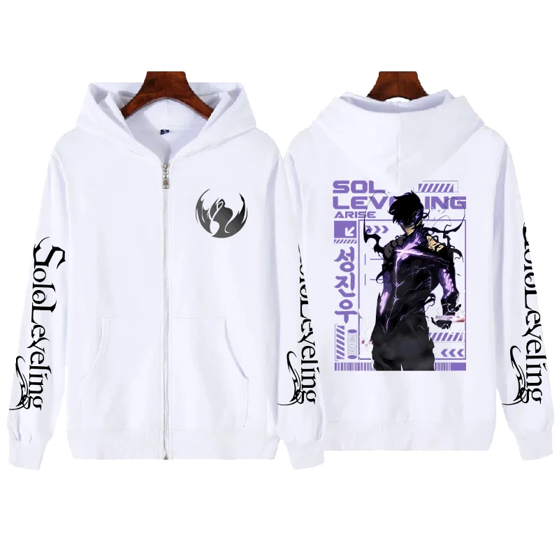 Solo Leveling Sung Jin Woo Zip Up Hoodie Anime Printed Sweatshirt Men Unisex Long Sleeve Fleece Loose Hooded Zipper Streetwear