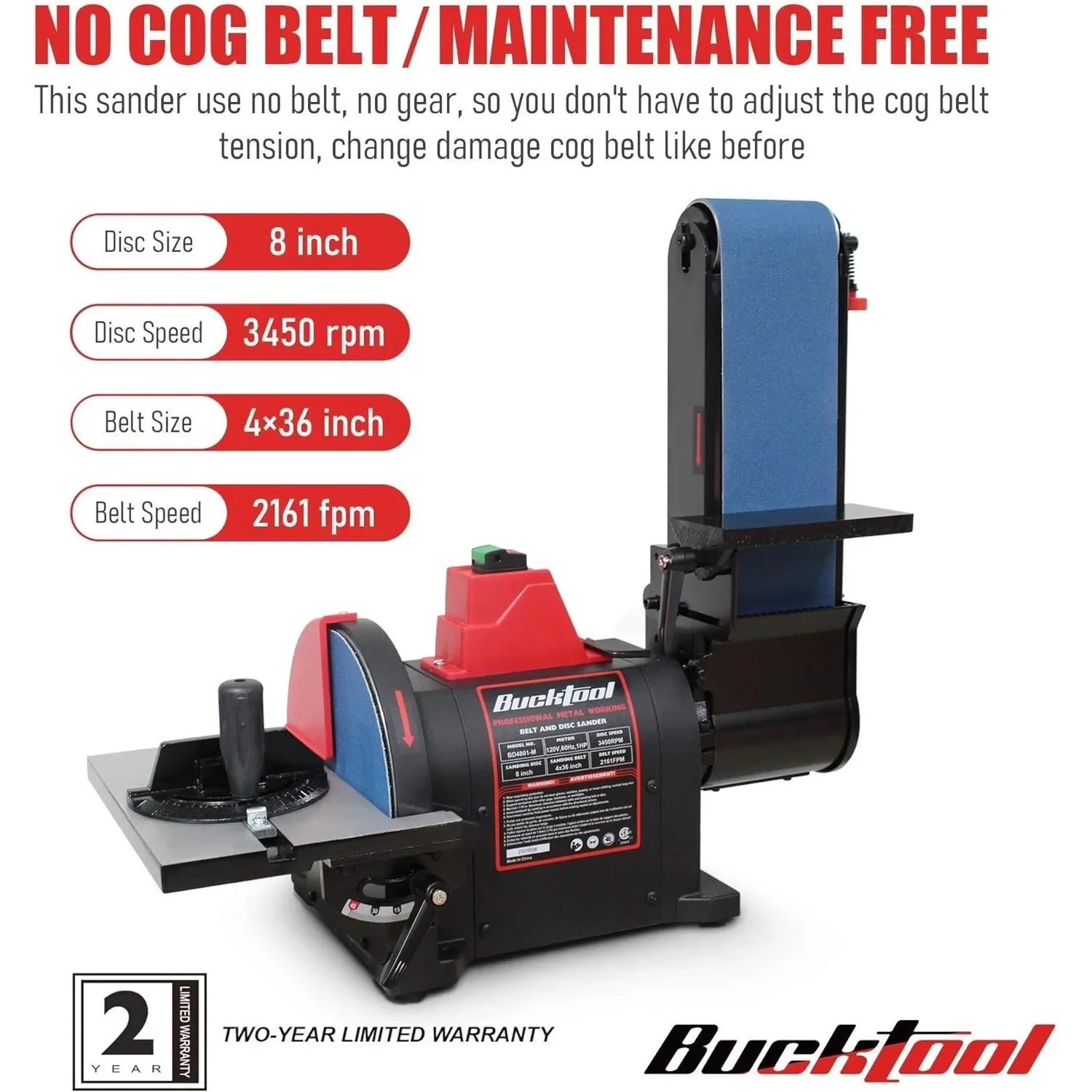 NEW Professional Bench Belt Sander for Metal 4 in. x 36 in. Belt and 8 in. Disc Sander with 1HP Direct-drive Motor