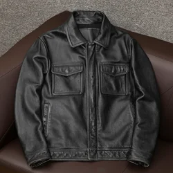 Brand Classic Casual Style Cowhide Jacket Men 100% Genuine Leather Jacket Vintage Gray Slim Fit Biker Leather Coat