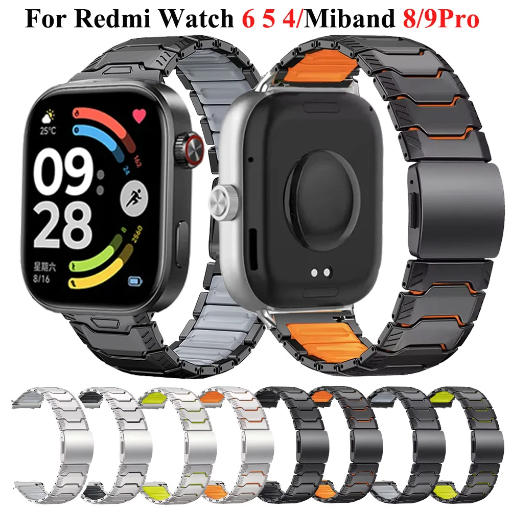 Titan-Silikon-Magnetarmband für Redmi Watch 6 5 4 Luxus-Metallband für Xiaomi Mi Band 8 Pro/9 Pro Herren Smartwatch Correa