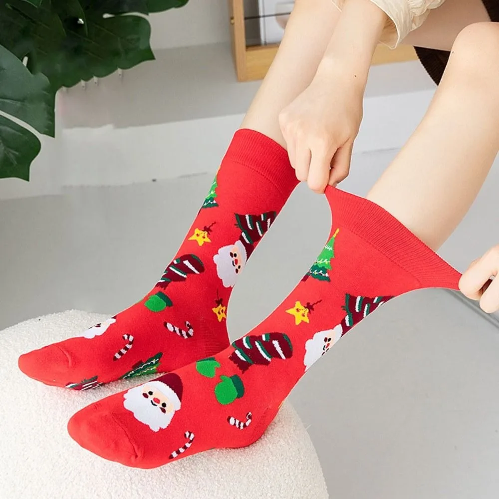 Casual Cute Breathable Soft Santa Claus Comfortable Female Socks Cotton Medium Tube Socks Christmas Socks