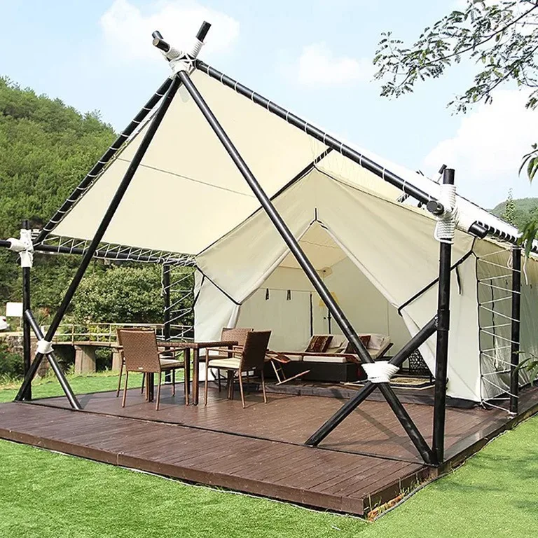 Luksusowy namiot hotelowy na świeżym powietrzu, dziki kemping, kemping z kamperami, więcej miejsc do jedzenia, bar, namiot rekreacyjny