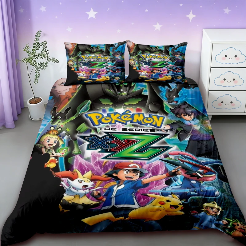 Duvet Cover Anime Three-piece Set Duvet Cover Pikachu Cartoon Bedding Set Comforter Cover for Bedroom Decor Queen King Size view 2