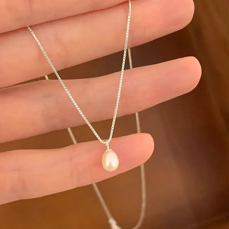

Настоящее серебро 925 пробы, кулон с жемчугом и каплями воды, колье-колье для женщин, классические ювелирные изделия, легкие роскошные аксессуары